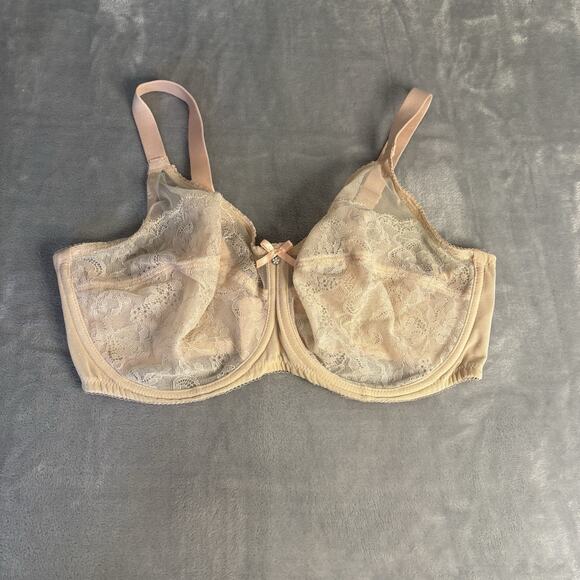 Wacoal Other - Wacoal Retro Chic Unlined Bra Sz 38DDD Nude Floral Lace Full Coverage 855186
